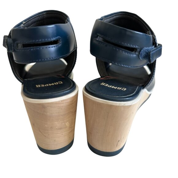 CAMPER Navy Blue Leather Peeptoe Wedges Size 37 - Picture 6 of 7
